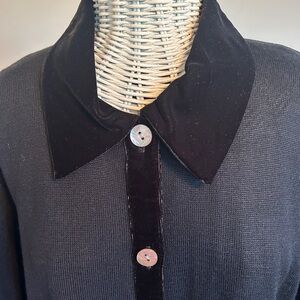 Susan Bristol black sweater with velour trim.